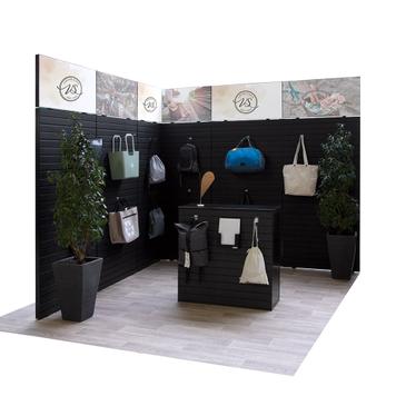 FlexiSlot-® Slatwall Exhibition Stand "Style" - 2850 x 2800 mm Corner Stand