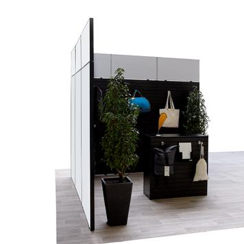 FlexiSlot-® Slatwall Exhibition Stand "Style" - 2850 x 2800 mm Corner Stand