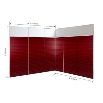 FlexiSlot-® Slatwall Exhibition Stand "Style" - 2850 x 2800 mm Corner Stand