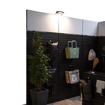 FlexiSlot® Slatwall Exhibition Stand "Style Black" 2850 x 2800 mm Corner Stand