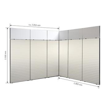 FlexiSlot® Slatwall Exhibition Stand "Style Black" 2850 x 2800 mm Corner Stand